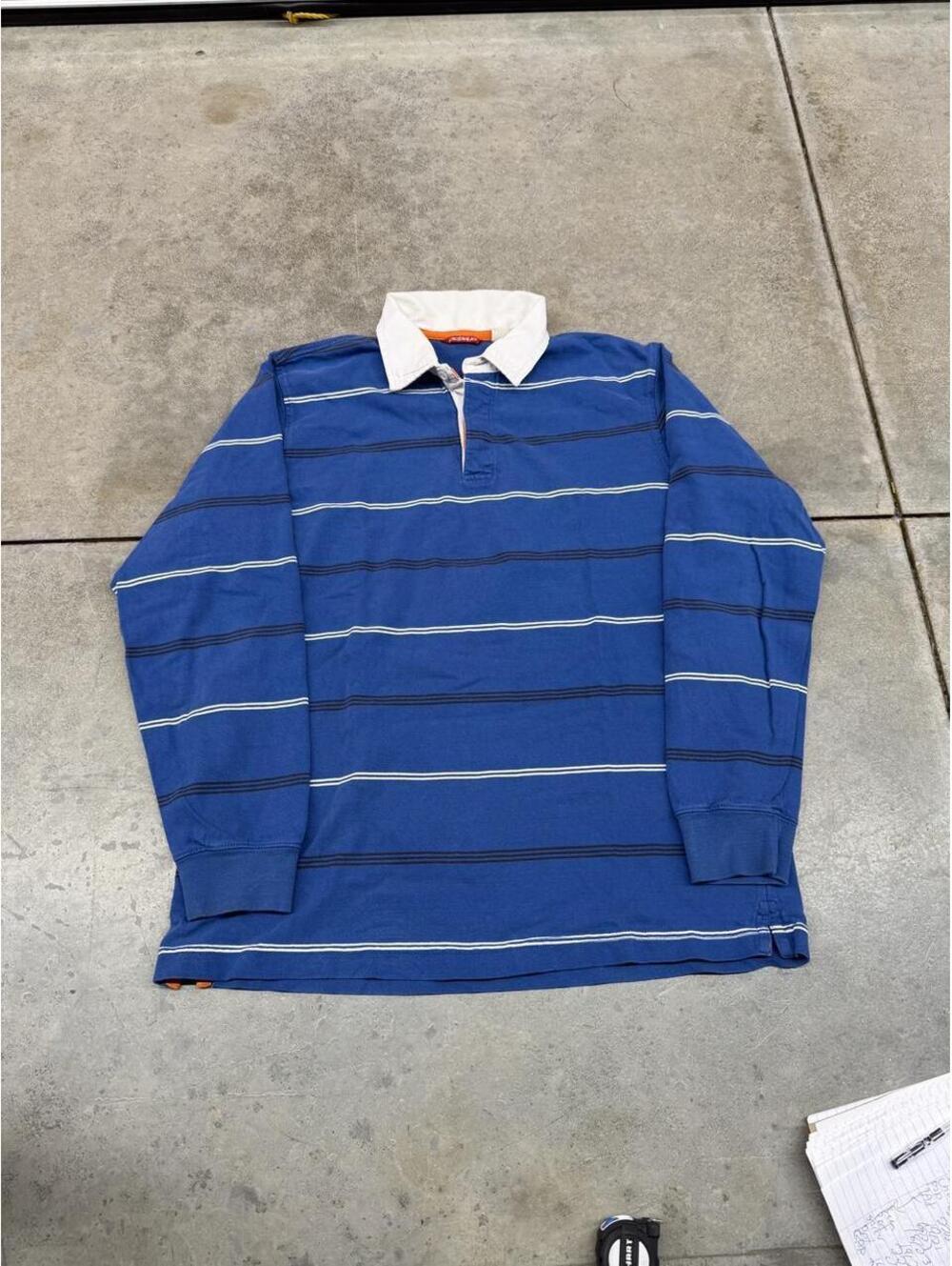vintage unionbay blue and white striped rugby polo shirt size large